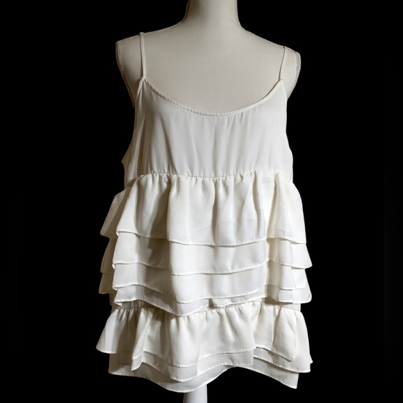 Off White Multi-Layered Ruffled Tank - Picture 1 of 9